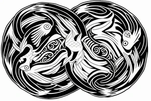 eagle with pisces sign in yin yang tattoo idea