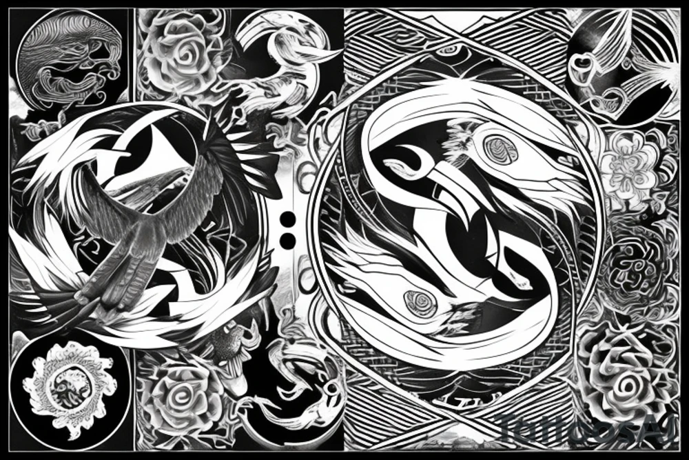 eagle with pisces sign in yin yang tattoo idea