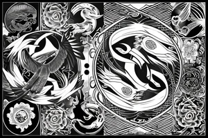 eagle with pisces sign in yin yang tattoo idea