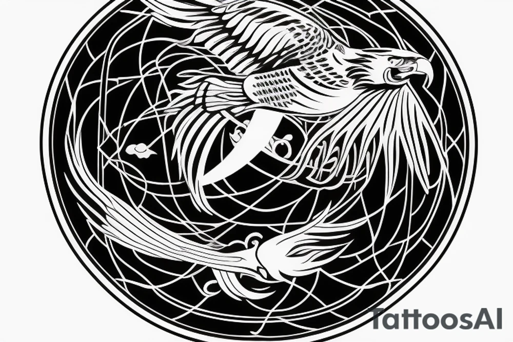 eagle with pisces sign in yin yang tattoo idea