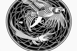 eagle with pisces sign in yin yang tattoo idea