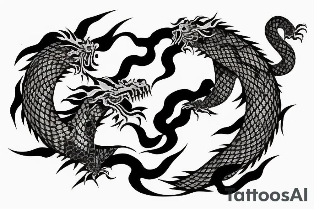 Japanese dragon around a vine following Japanese letters tattoo idea