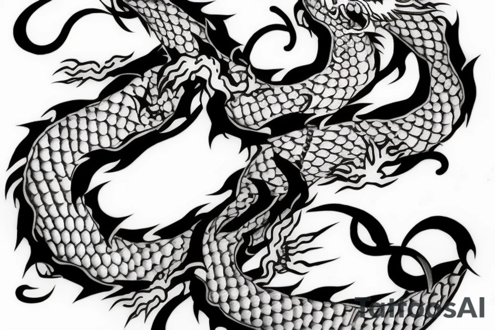 Japanese dragon around a vine following Japanese letters tattoo idea