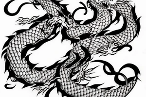 Japanese dragon around a vine following Japanese letters tattoo idea