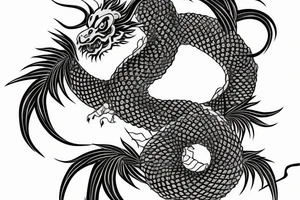 Japanese dragon around a vine following Japanese letters tattoo idea