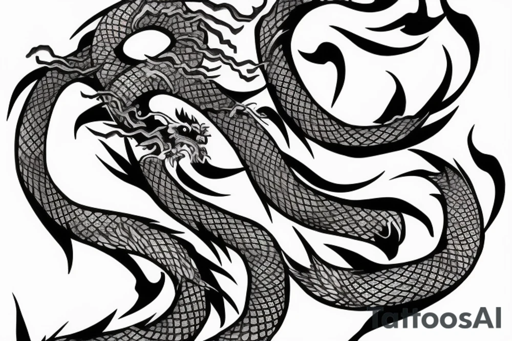 Japanese dragon around a vine following Japanese letters tattoo idea