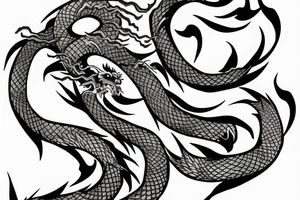Japanese dragon around a vine following Japanese letters tattoo idea