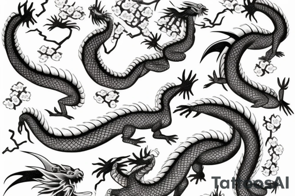 Japanese vine dragon cherry blossom tattoo idea