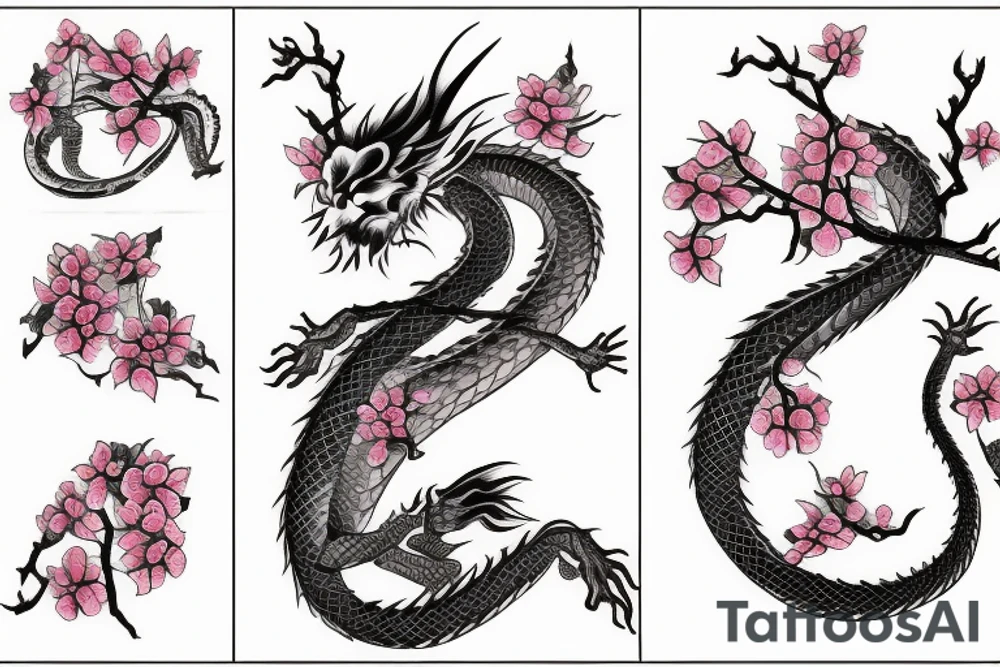 Japanese vine dragon cherry blossom tattoo idea