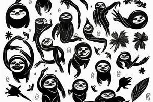 Sloth blackout sleve tattoo idea