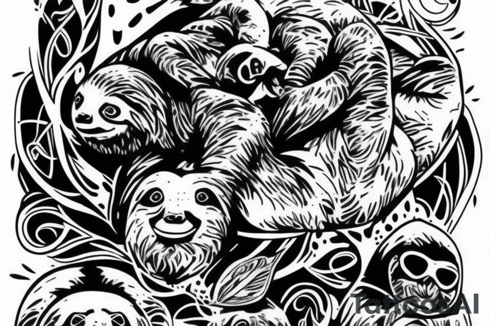 Sloth blackout sleve tattoo idea