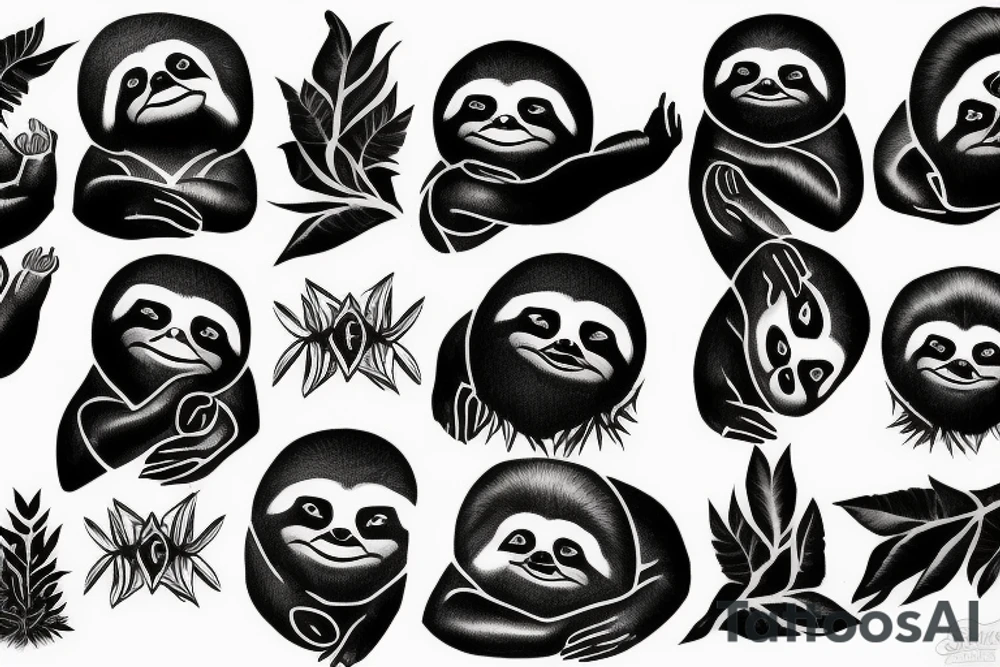 Sloth blackout sleve tattoo idea