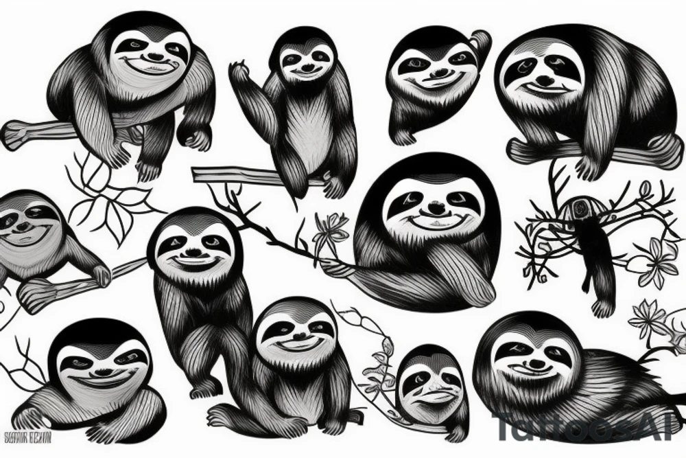 Sloth blackout sleve tattoo idea