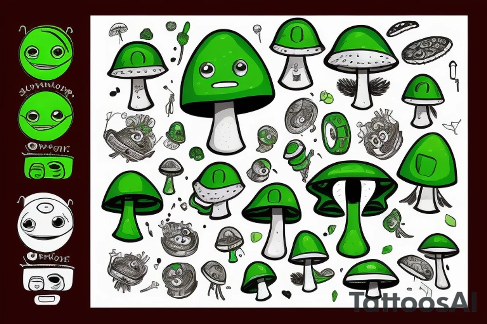 Green robot mushroom tattoo idea