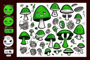 Green robot mushroom tattoo idea