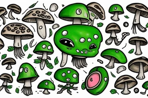 Green robot mushroom tattoo idea