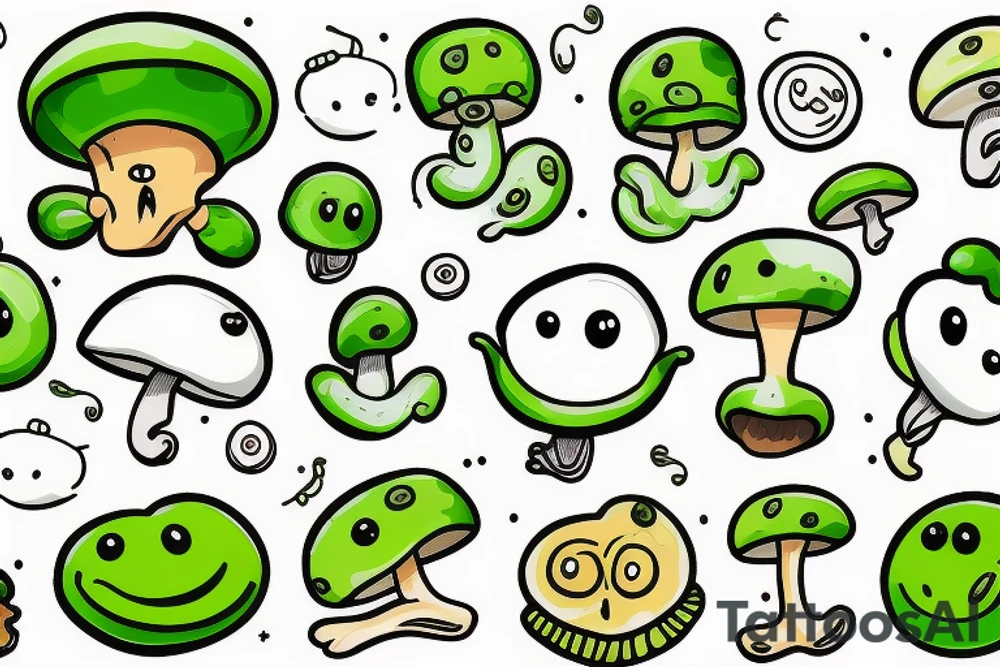Green mushroom with a smiley face tattoo idea