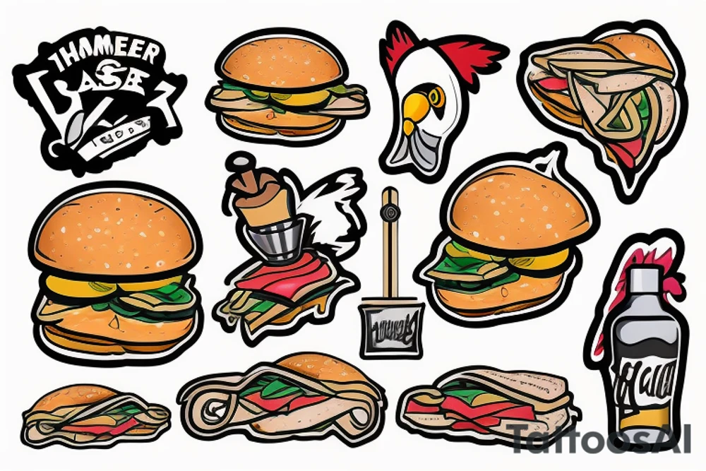 Hammer with chicken sandwich tattoo idea