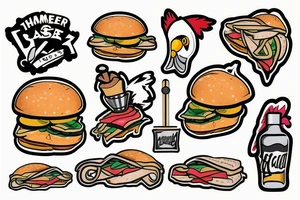 Hammer with chicken sandwich tattoo idea