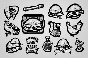 Hammer with chicken sandwich tattoo idea