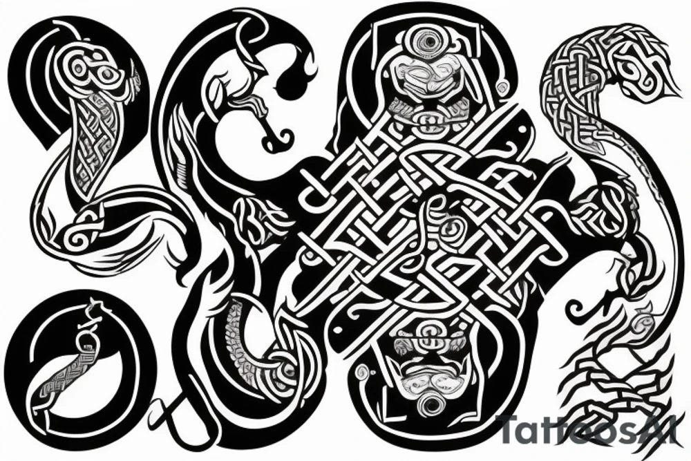 Viking god yin Yang and snake tattoo idea