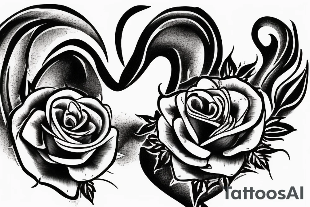 Phoenix carrying 3 black roses in one hand and a bleeding heart in the other tattoo idea