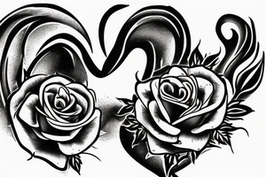 Phoenix carrying 3 black roses in one hand and a bleeding heart in the other tattoo idea