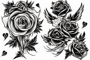 Phoenix carrying 3 black roses in one hand and a bleeding heart in the other tattoo idea