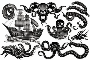 Kraken engulfing pirate ship tattoo idea
