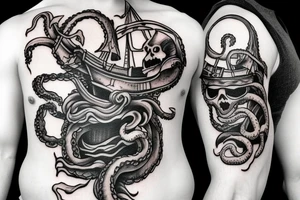Kraken engulfing pirate ship tattoo idea