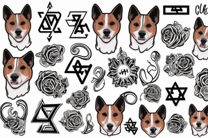 Basenji dog with jewish signs tattoo idea