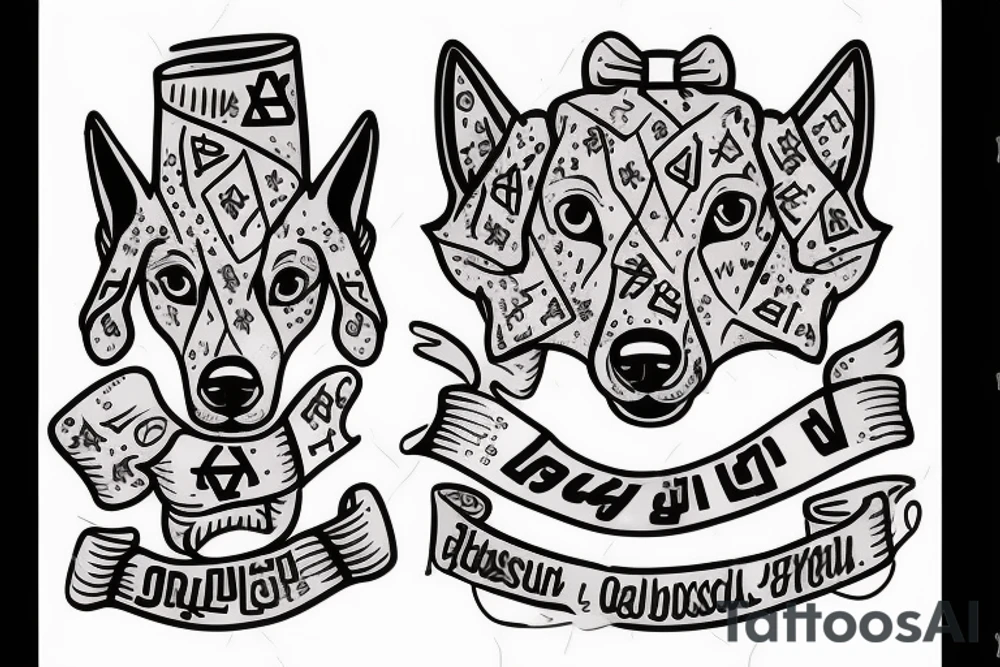 Basenji dog with jewish signs tattoo idea