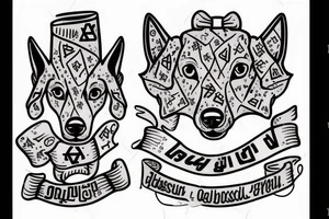 Basenji dog with jewish signs tattoo idea