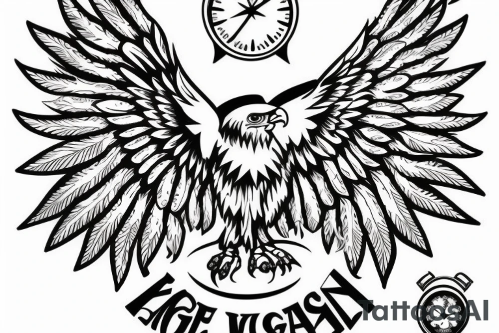 eagle with a compass and a clock tattoo idea