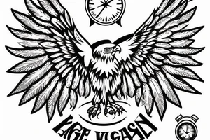 eagle with a compass and a clock tattoo idea