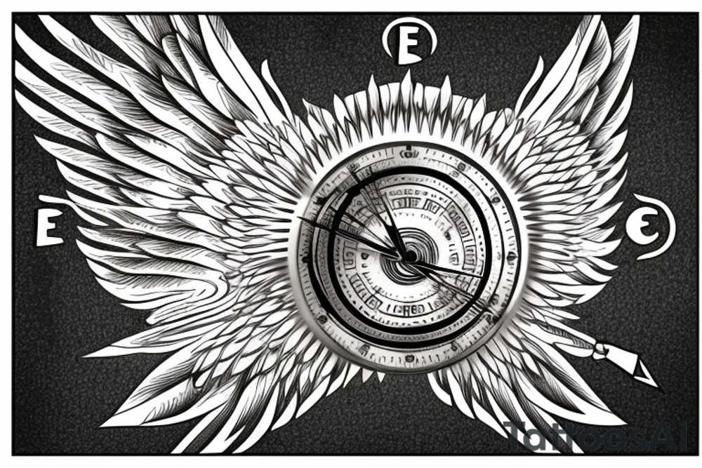 eagle with a compass and a clock tattoo idea