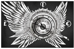 eagle with a compass and a clock tattoo idea