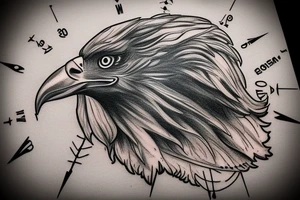 realistic eagle with a compass and a clock tattoo idea