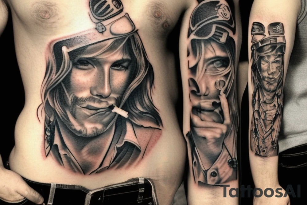 Cowboy smoking a cigarette full body tattoo idea