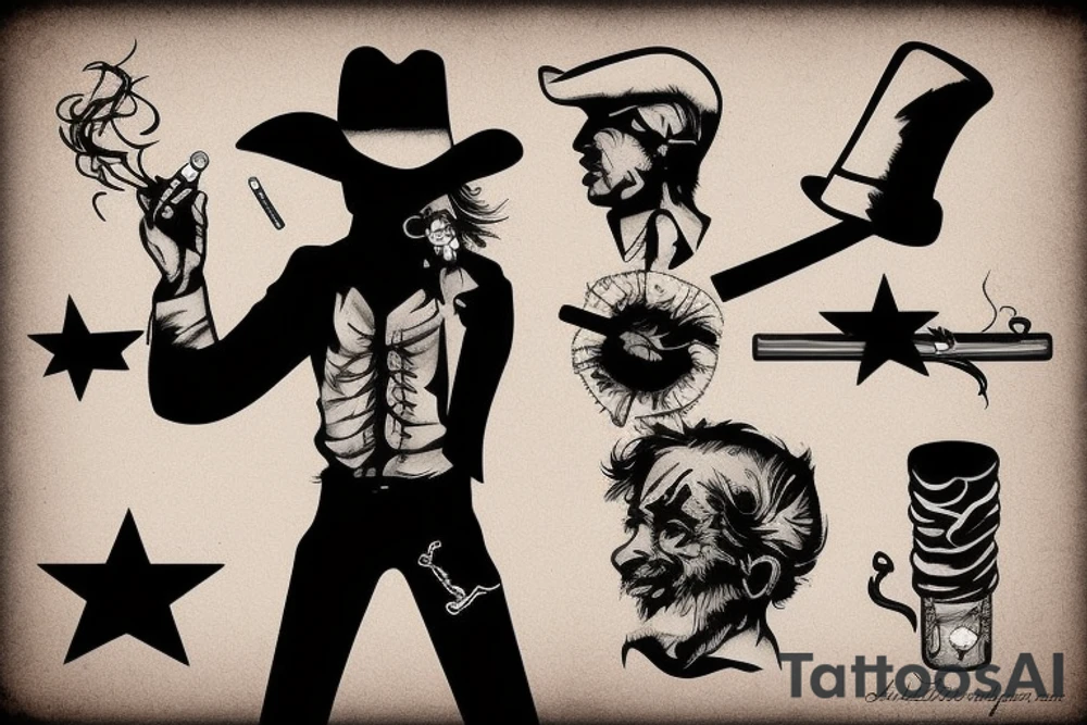 Cowboy smoking a cigarette tattoo idea