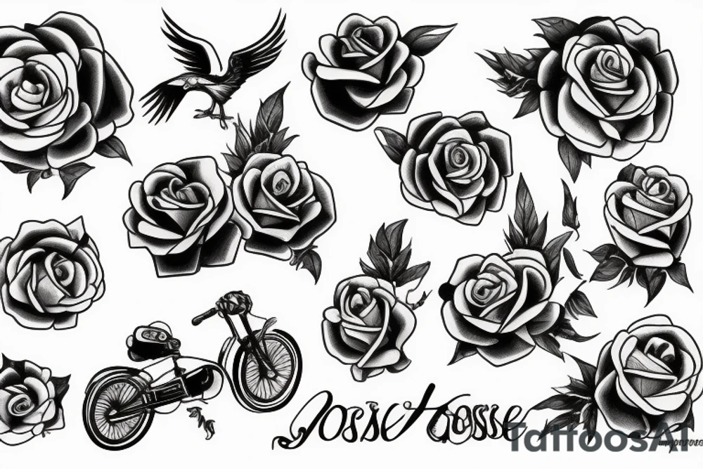 phoenix with rose and bike tattoo idea