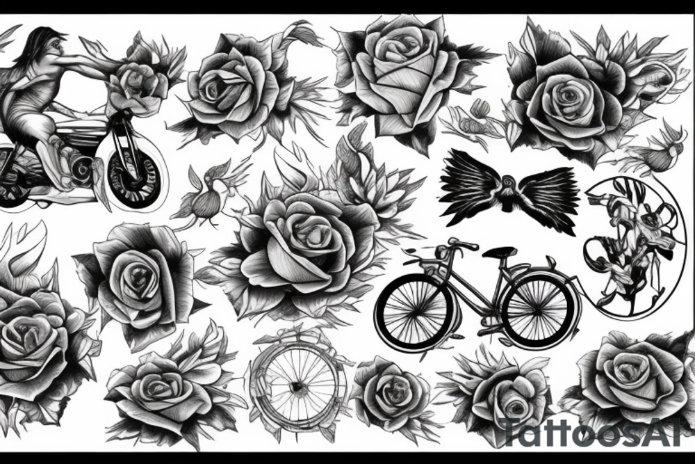 phoenix with rose and bike tattoo idea