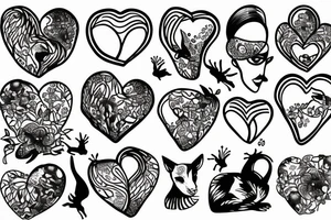 Glass heart surrounded by animals tattoo idea