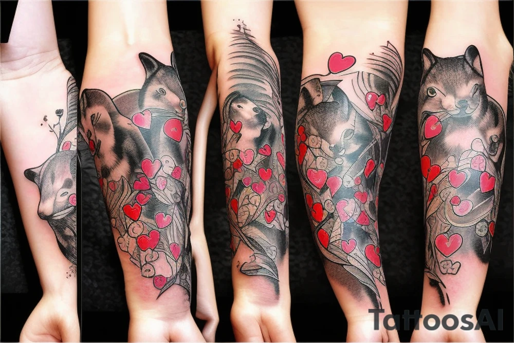 Glass heart surrounded by animals tattoo idea