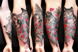 Glass heart surrounded by animals tattoo idea