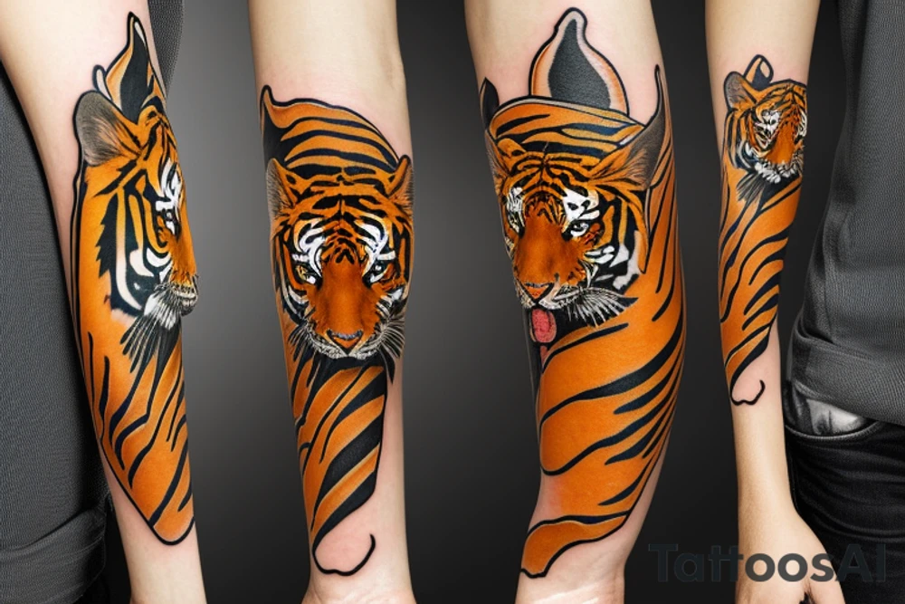 A bengal tiger in jungel on forearm tattoo idea