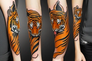 A bengal tiger in jungel on forearm tattoo idea