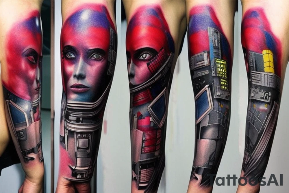 Cyberpunk arm sleeve tattoo idea