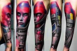 Cyberpunk arm sleeve tattoo idea