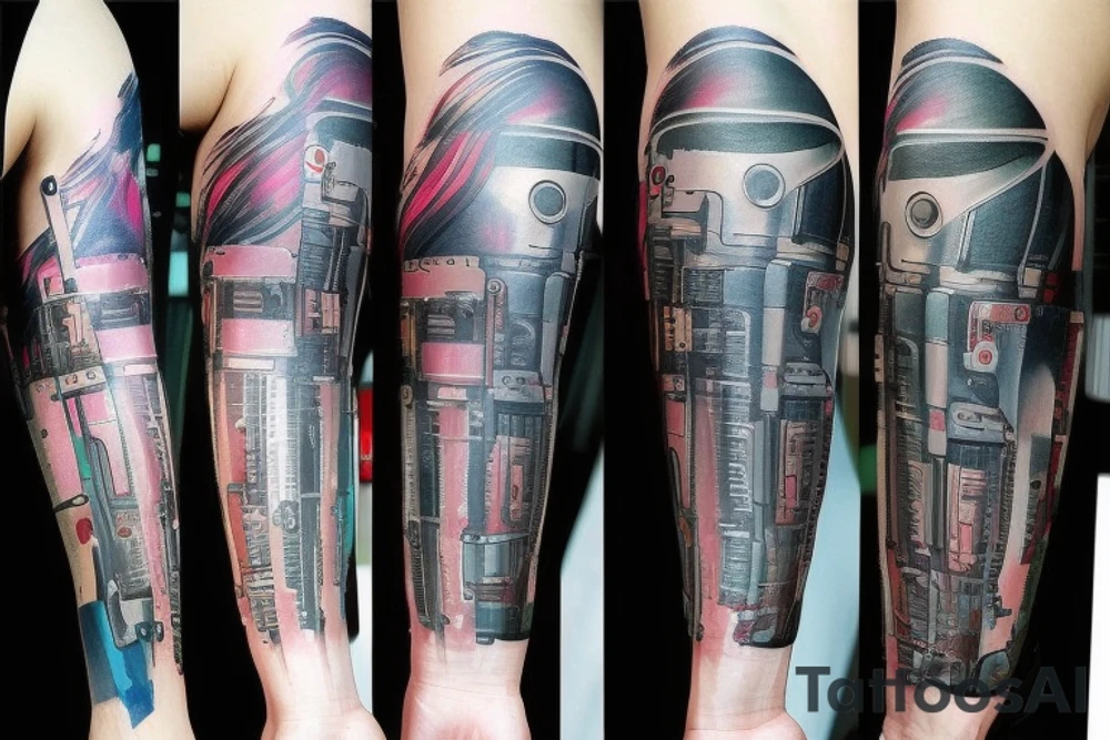 Cyberpunk arm sleeve tattoo idea